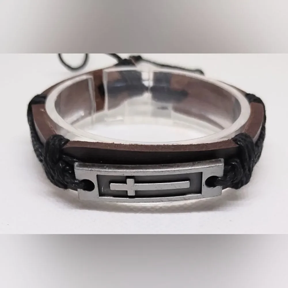 Men's bracelet leather cross New e65‎